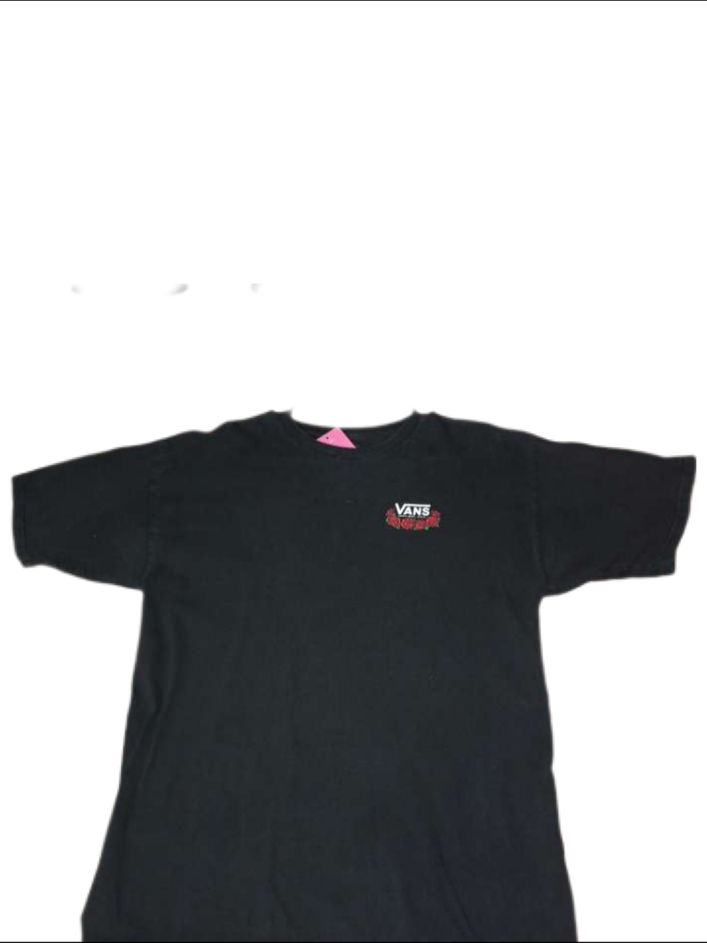 Vans Black Tee with Red Roses Accent Logo Large
